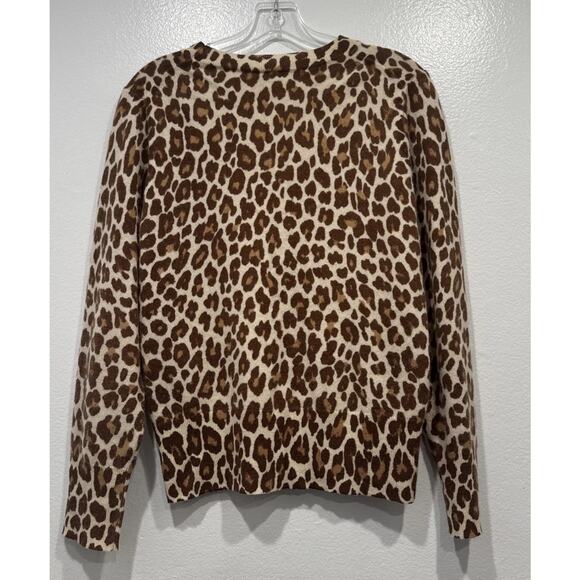 J. Crew 100% Cashmere Leopard Print Crewneck Pullover Sweater Size Medium Glam - Picture 4 of 6